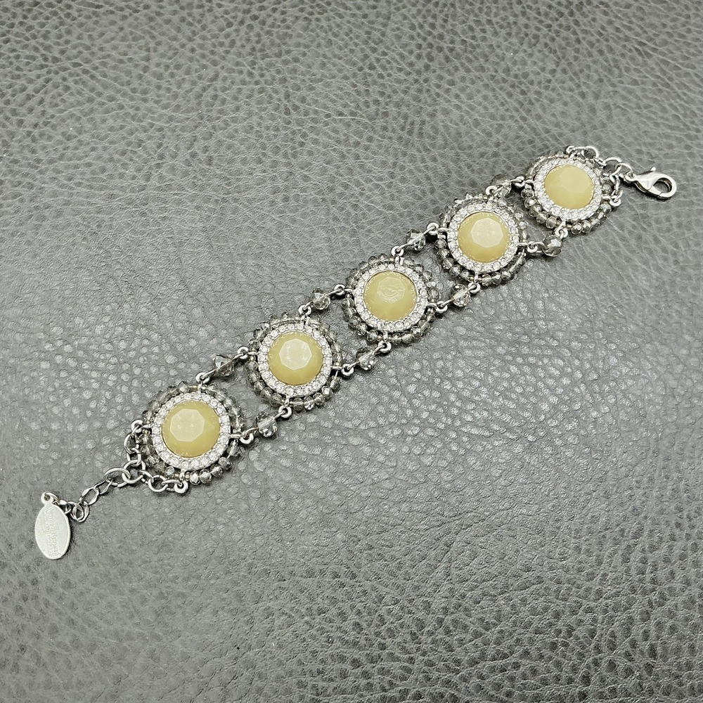 White House Black‎ Market Bracelet Silver Tone Cream Rhinestone Womens 7.5 In
